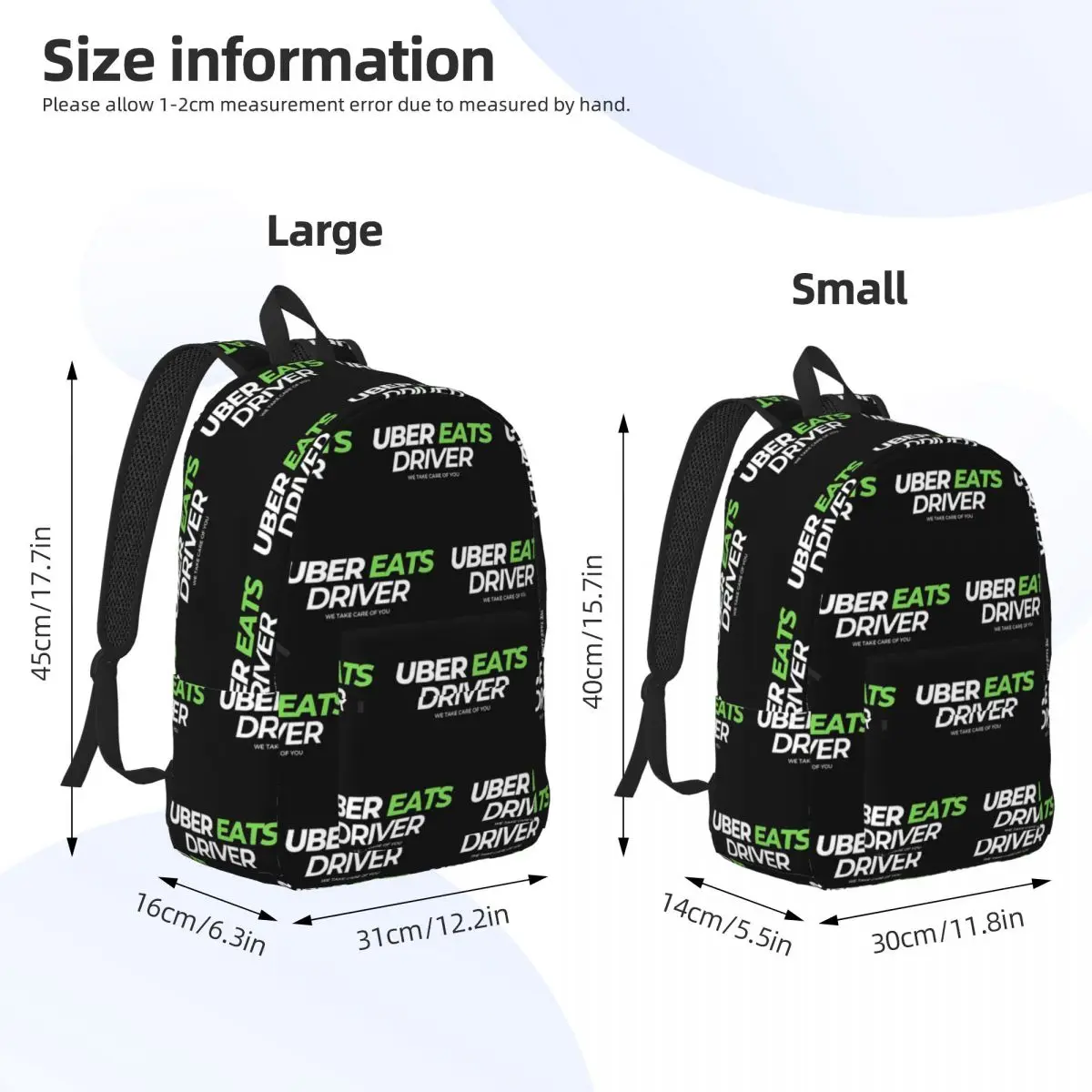 Uber Eats Driver Logo Food Delivery Driver Backpack Student BookBag Kids School Bag Computer Shoulder Bags for Boys Girls