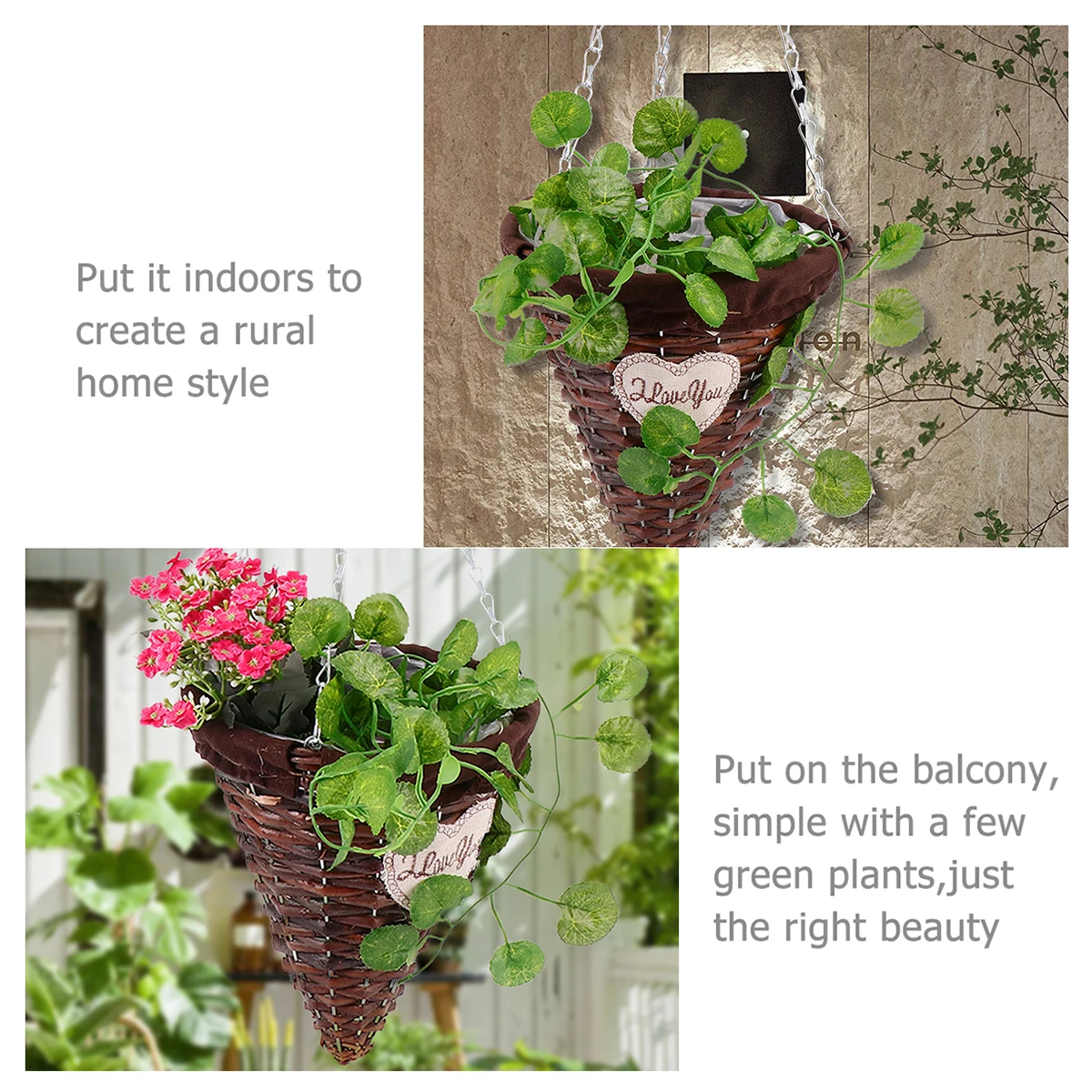 

Rattan Hanging Basket Decor Natural Cone Wicker Wall Decoration Retro Style Home Indoor Forest Look Vase Flower Pot