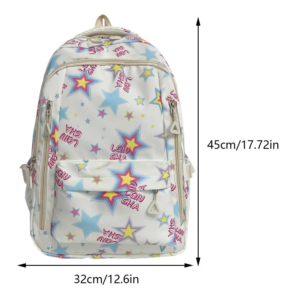 Y2K Star Fashion Backpack Junior High School Students Backpack Nylon Daily Rucksack Aesthetic Large Capacity for Teen Students