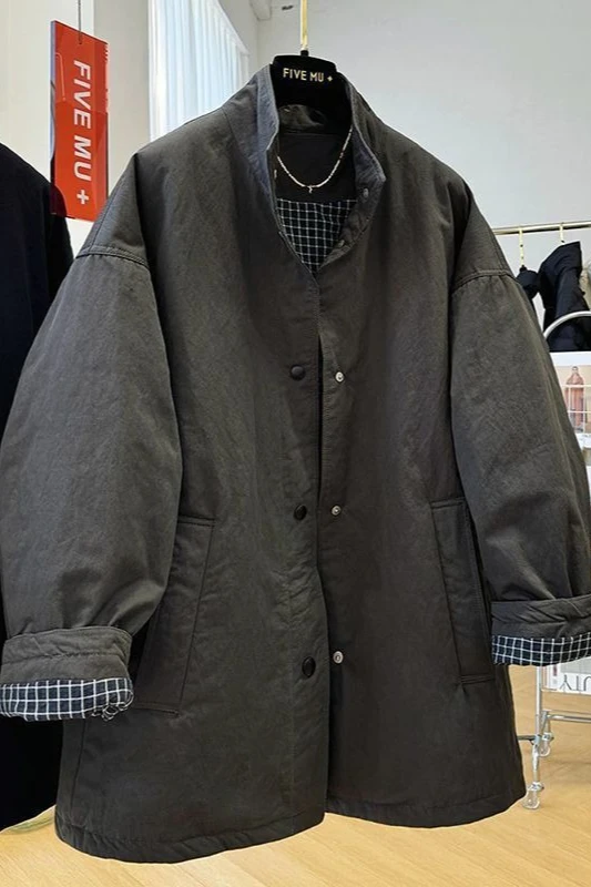 

2026 Autumn/winter Women's Cotton Coat Windbreaker Loose Fitting Patchwork Plaid Cotton Coat
