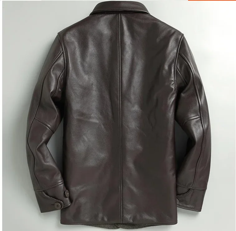 

New casual style leather jacket men.cowhide coat for man.quality slim classic brakeman