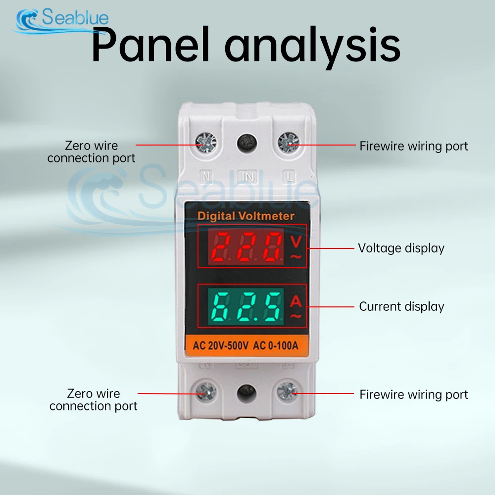 AC 50-500V 100A 35mm woltomierz na szynę Din amperomierz 2 w 1 wielofunkcyjny woltomierz AC miernik napięcia amperyzatora wbudowany transformator