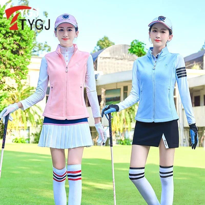 

TTYGJ Women Golf Jackets Ladies Fleece Stand Collar Golf Vest Winter Keep Warm Sleeveless Jackets Slim Zipper Pocket Sport Coats