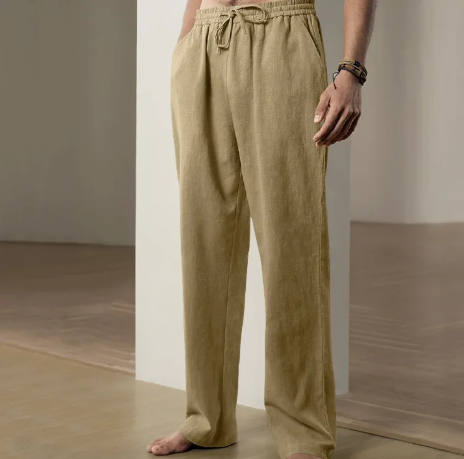2026 Men's Spring/Summer Casual Cotton-Linen Pants - Loose Straight Fit Hip-Hop Breathable Solid Color Classic Sport Pants