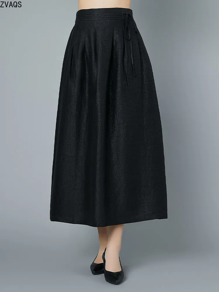 ZVAQS100% Mulberry Silk Women's Skirts2026 Summer Luxury Gambiered Long Swing Skirt Elegant High Waist Mother's Wear Юбка