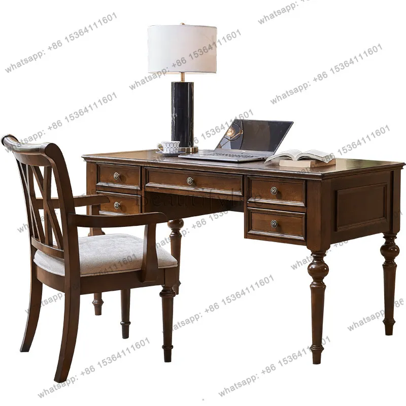 

American Country Solid Wood Desk Chair Combination Computer Office Desk