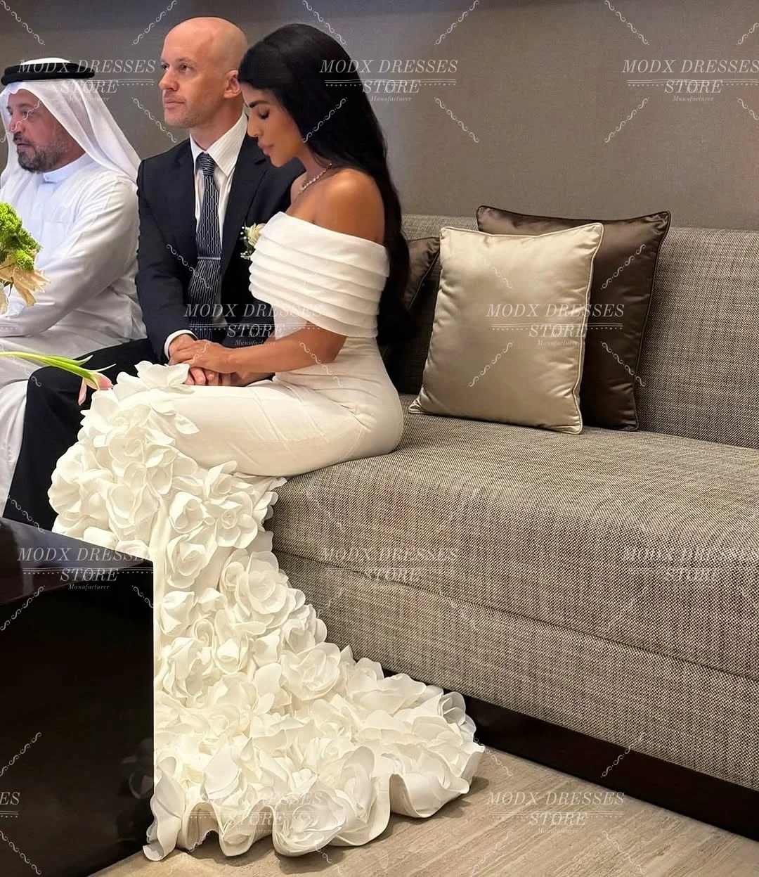 MODX Luksusowa Suknia Ślubna Syrena z Arabskim Wzorem, Ręcznie Robione Kwiaty 3D, Personalizowana Suknia Formalna dla Celebrytek, Vestidos Novias Boda dla Kobiet