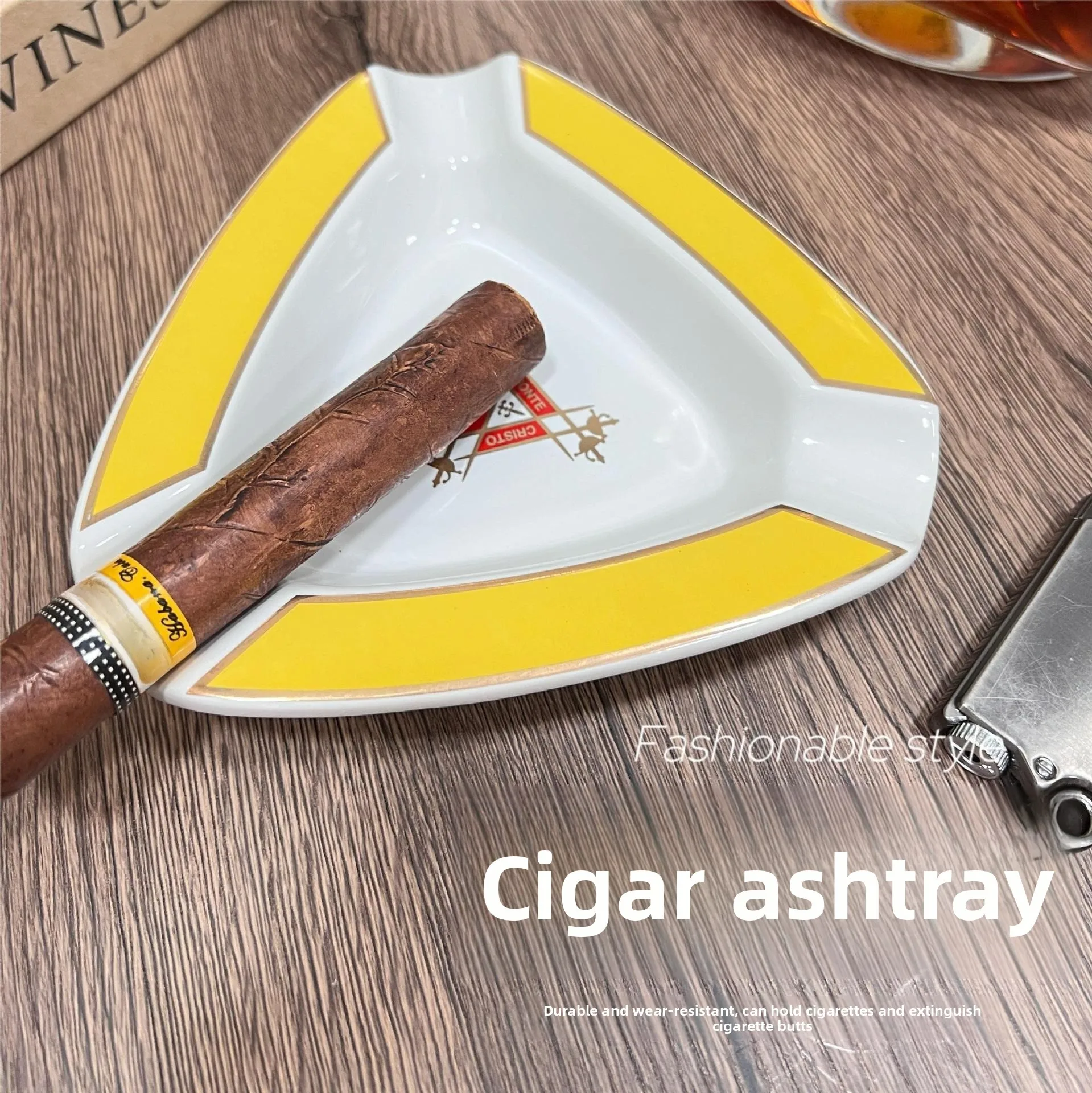 Cigar Ashtray Personalized Triangular Bone China Three Smoke Slots for Home Living Room