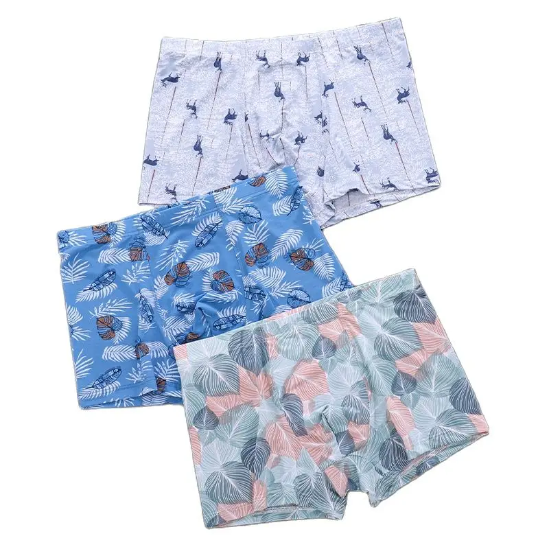 

3 Piece Big Size Boy Undies Ice Silk Underwear Men Underpants Print Sexy Lingerie Boxers Briefs Shorts Bottom Knickers Panties