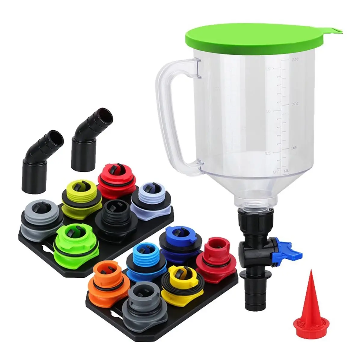 【50% OFF】18 Pack No Spill Engine Oil Funnel Kit,1.5L Automotive Oil Funnel Set,2 Magnetic Adapter Organizer Boards 12 Adapters