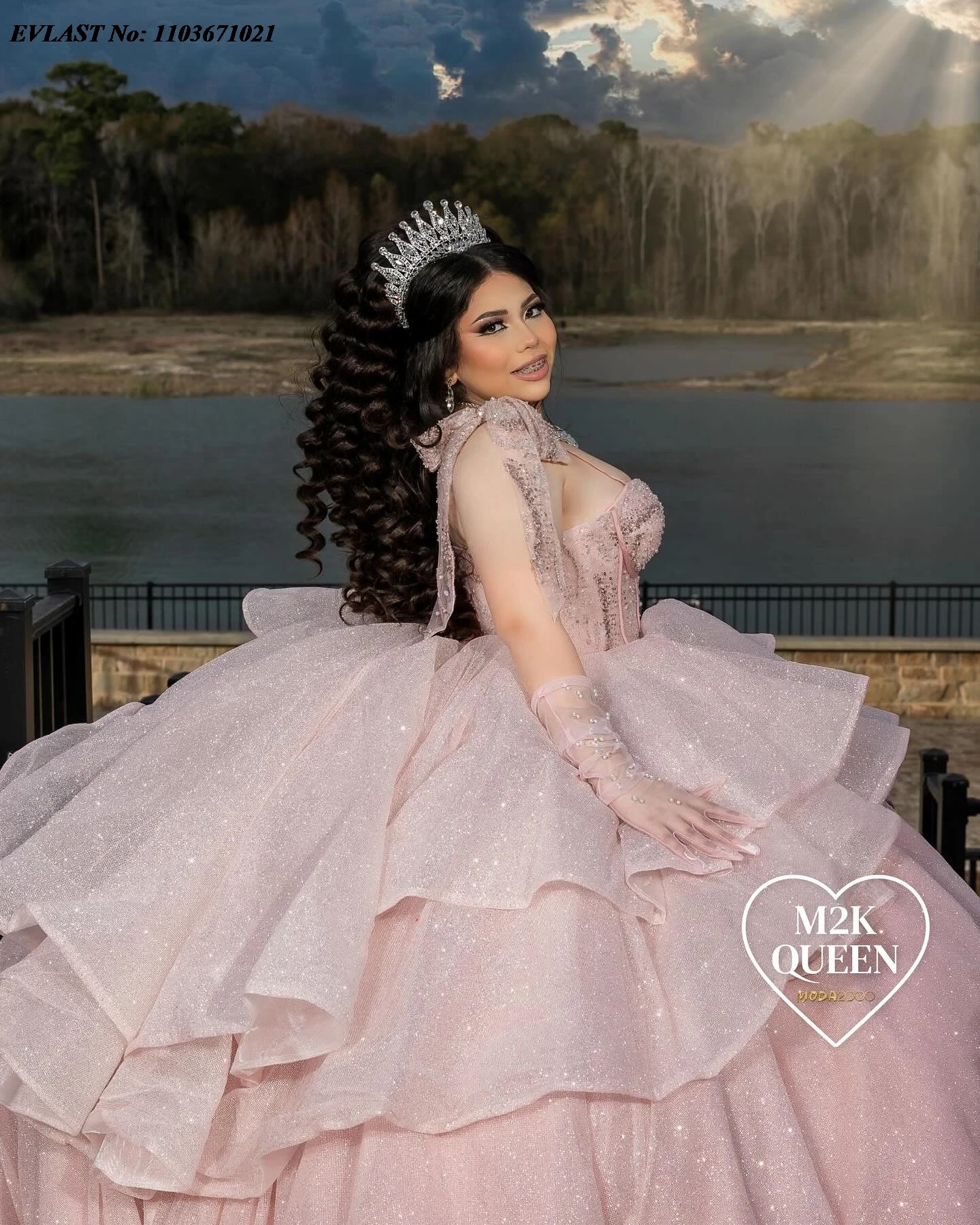 EVLAST-Robe de Quinceanera Rose Personnalisée avec des Appliques de Perles Brillantes, Douce 16, Éducative, du Mexique, SQ421