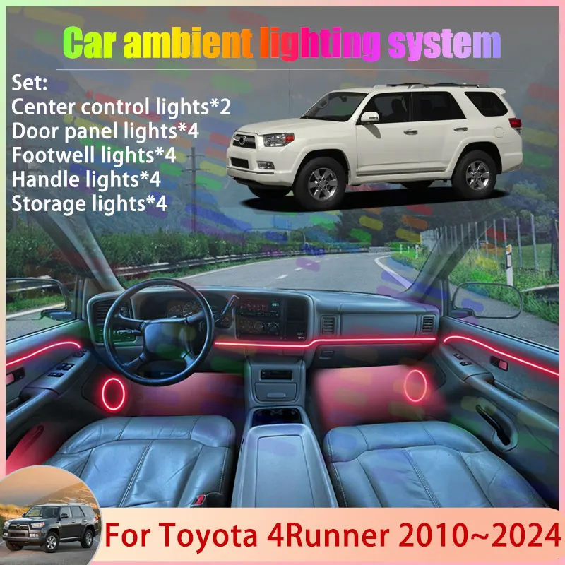 

Для Toyota 4Runner N280 MK5 2010 ~ 2024 2011 2012 2/18 в 1, автомобильная атмосферная лампа, RGB абажур, ансамбль, стример, атмосферный набор