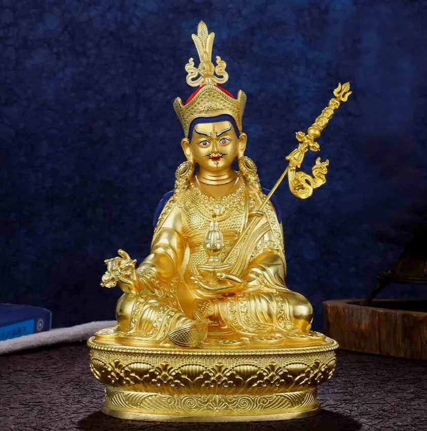 Handpainted bronze Padmasambhava Buddha statue gilt Guanyin God of wealth