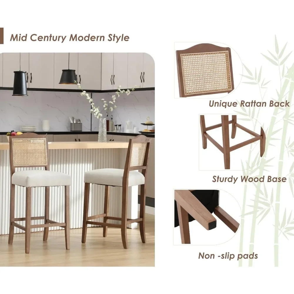 Counter height stool 2 piece set rattan farmhouse bar stool medieval modern bar chair kitchen bar stool with wooden legs