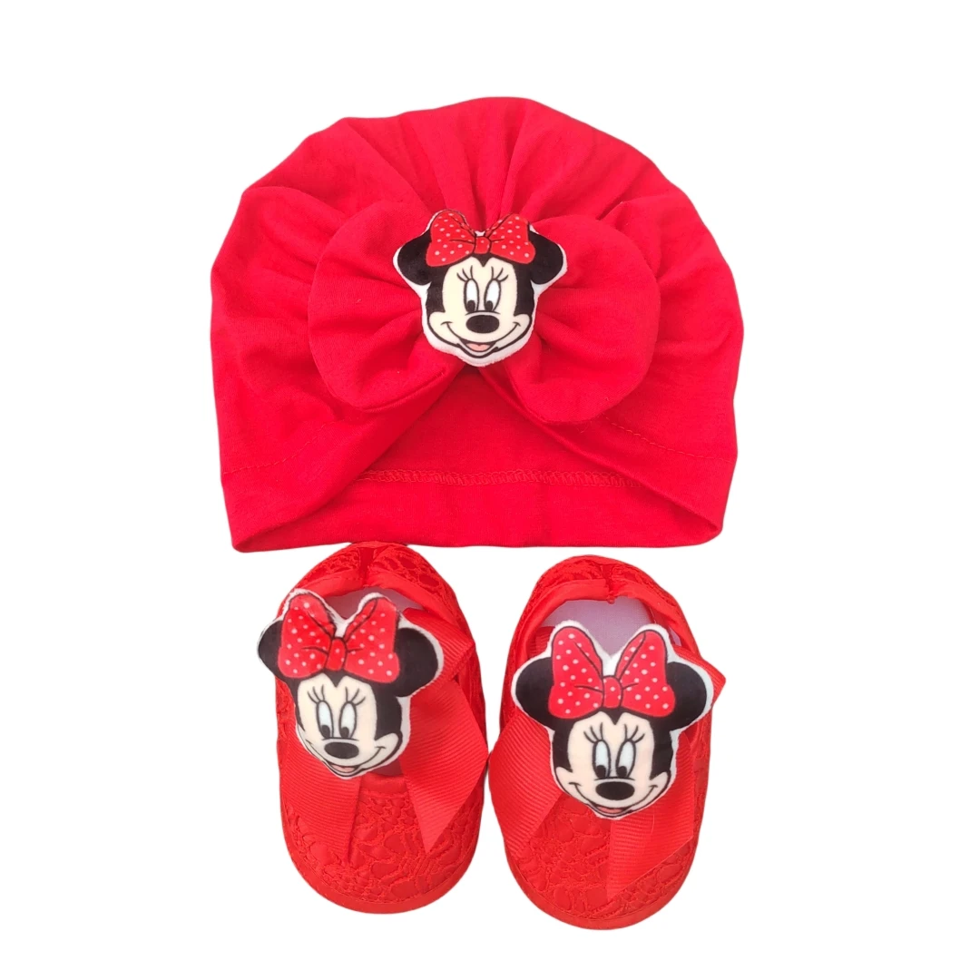 Disney new design Minnie Mouse 3D printed Red Shoes & Hat doll set Princess dress up photography props New Year baby bath gift