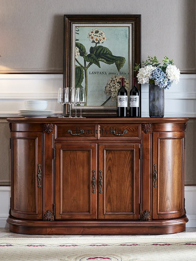 

American solid wood wine cabinet against the wall storage European porch partition glass cabinet