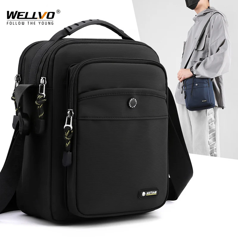 Modna męska torba Crossbody wielowarstwowa torba na ramię typu Sling na co dzień mała wodoodporna klapka torebka biznesowa XA377C