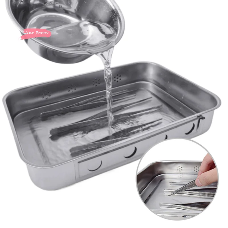 Stainless Steel Dental Instruments Tray with Lid Surgical Medical Sterilization Box Disinfection Container for Dental Equipment