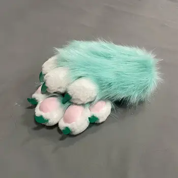 成人仿毛毛貓爪手套,動物狐狸爪連指手套,萬聖節角色扮演服裝配件 6 最佳銷售 毛絨服腳套 - №3