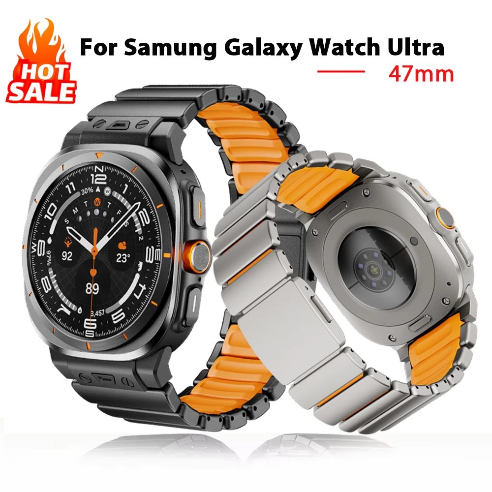 

Металлический магнитный ремешок для Samsung Galaxy Watch Ultra 2025, роскошный браслет для Galaxy Watch Ultra 47 мм, ремешок из нержавеющей стали и силикона