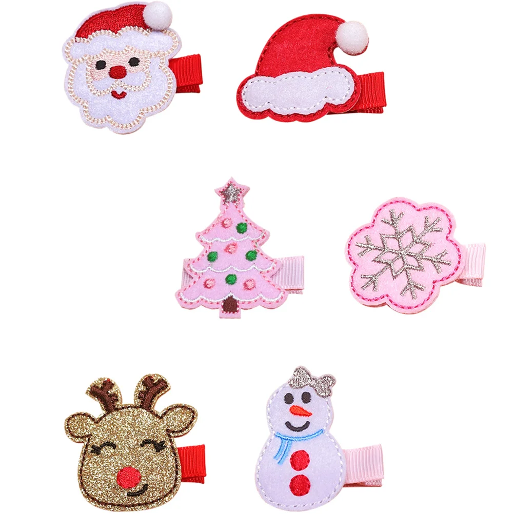 

6pcs Christmas Clips Xmas Barrettes For Women Holiday Hair Accessories Santa Hair Clip Snowflake Hat Clip
