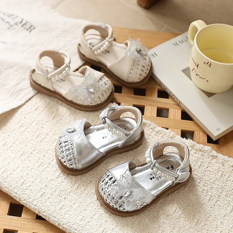 Baby Walking Shoes Sweet Butterfly Toddler Sandals Weave Soft Bottom 2026 Summer New Kids Beach Shoes Non-slip Comfortable
