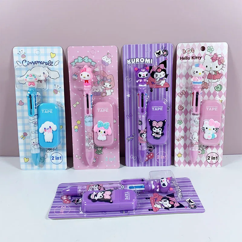 Imagem -04 - Sanrio Multifuncional Estudante Papelaria Grupo Kawaii Imprensa Caneta Esferográfica Fita de Correção Presente das Crianças Cores 10 Pcs 20 Pcs