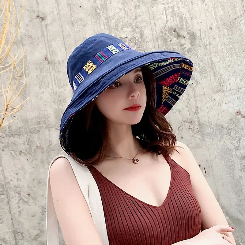 K41 Women\'s Hat Bucket Hat Fashion All-match Four Seasons Big Brim Panama Basin cap Double-Sided Fisherman Hat Women\'s Sun Hat