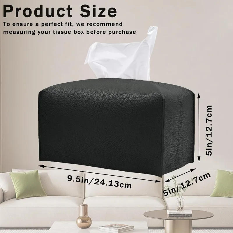 PU Leather Rectangular Tissue Box Holder with Bottom Belt Foldable Plus Size Tissue Box Organizer for Bathroom/Car/Hotel/Office - view 6