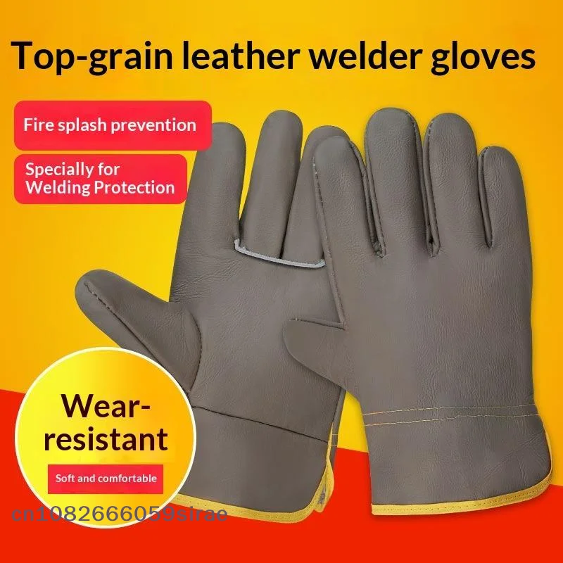 （CC44）1 Pair Work Gloves Leather Workers Work Welding Safety Protection Garden Sports Motorcycle Driver Wear-resistant Gloves