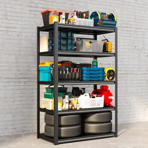 

Black 5-Level Heavy-Duty Metal Storage Shelf Unit, Adjustable, 39.4”W x 13.8”D x 71.2”H, 2750 Lbs Capacity For Garage,
