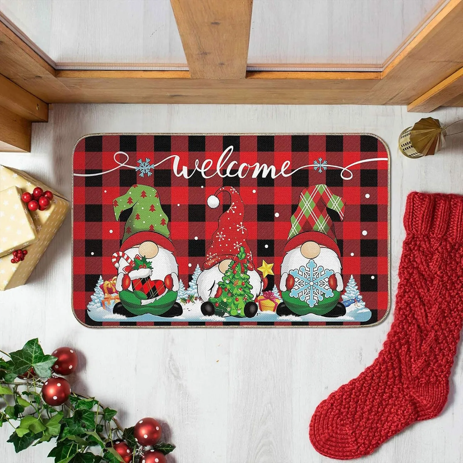 Christmas Themed Rug 60x40cm Polyester Fiber Dwarf Design Festive Warmth For Your Holiday Season Comfortable Throw Blankets