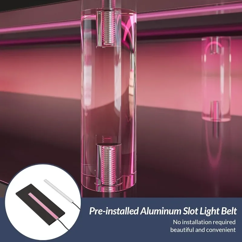 BELLEZE 70" TV Stand for TVs up to 75", LED Light Entertainment Center with 36" Electric Fireplace Heater, Storage Cabinet