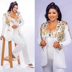 Elegant Women Suits 3 Pieces Set Luxury Sequined Crystal Jacket Wide Legs Pants Customized Peaked Lapel Formal Dresses