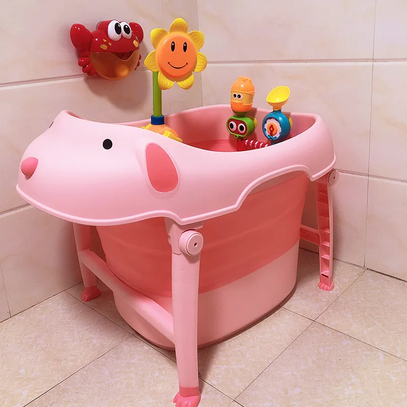 

Plastic Foldable Bathtub Baby Children's Bathtub Large Portable Thick Swiming Bucket Intelligent Temperature Sensing Household