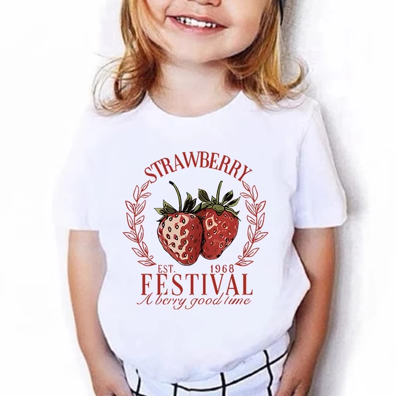 Fashion Strawberry Design Printed T Shirts Kids Children's Summer Fashion T-shirt Boys Girls Summer Spring Casual Top Tee
