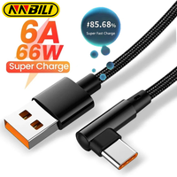 NNBILI 6A 66W Type C USB Fast Charging Cable for Huawei Xiaomi Redmi Honor OPPO Realme POCO USB C 90 Degree Elbow Charger Cable