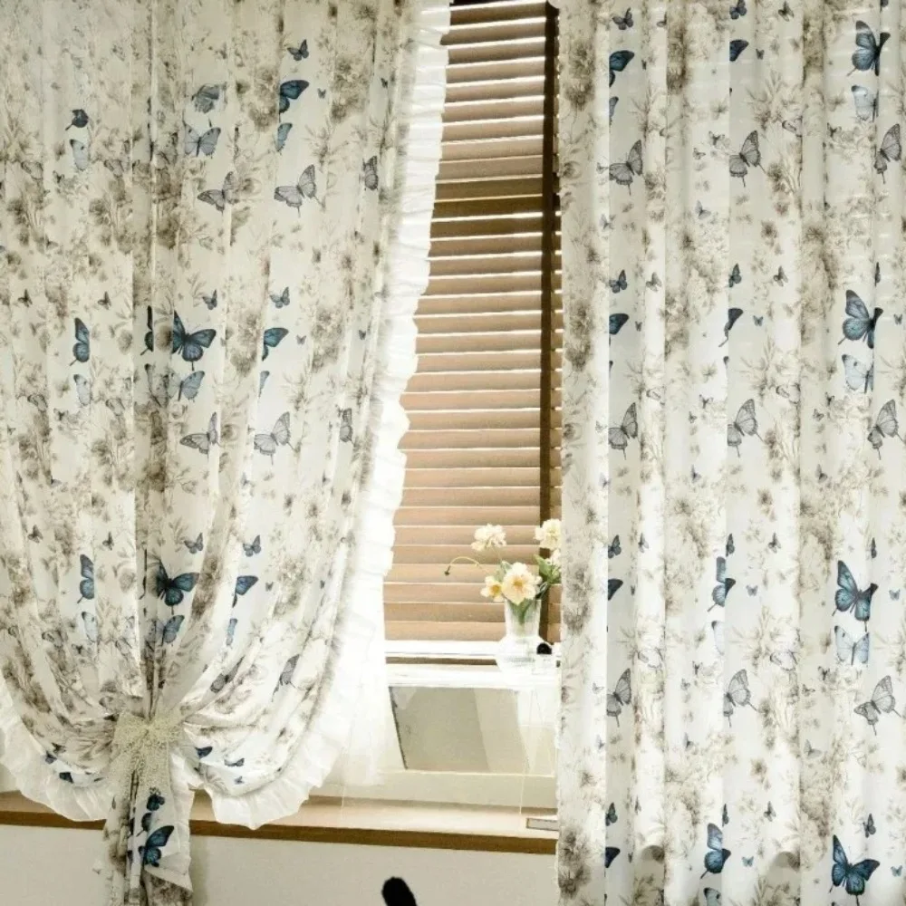 

Tulle American Print Butterfly Element Atmosphere Decor Curtains For Living Room Bedroom Dining Study Romantic Grace Custom Size