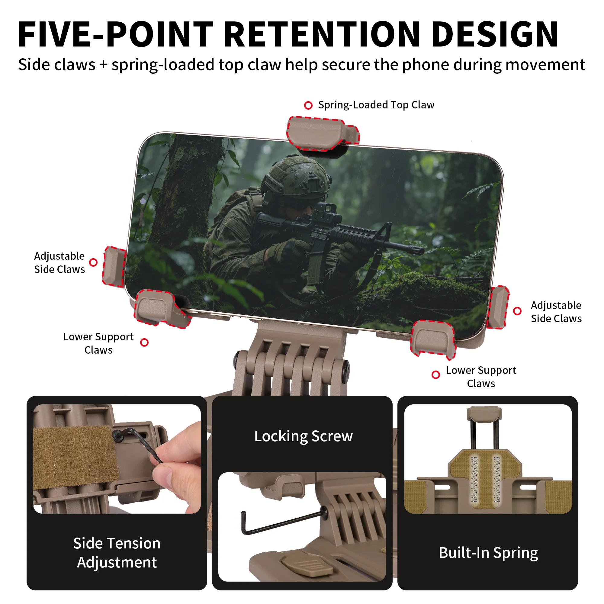Tactical Multi-Purpose Phone Holder II MOLLE Folded Navigation Board Tri-Claw Warfalcon Mobile Hunting Vest Compatible