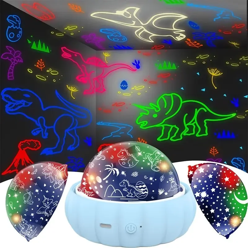 4-Color Options 3-in-1 Star Projector Night Light - 360° Rotation, Color Changing, Dinosaur and Galaxy Projection Lamp - Bedroom Decor, Christmas Gift for Kids