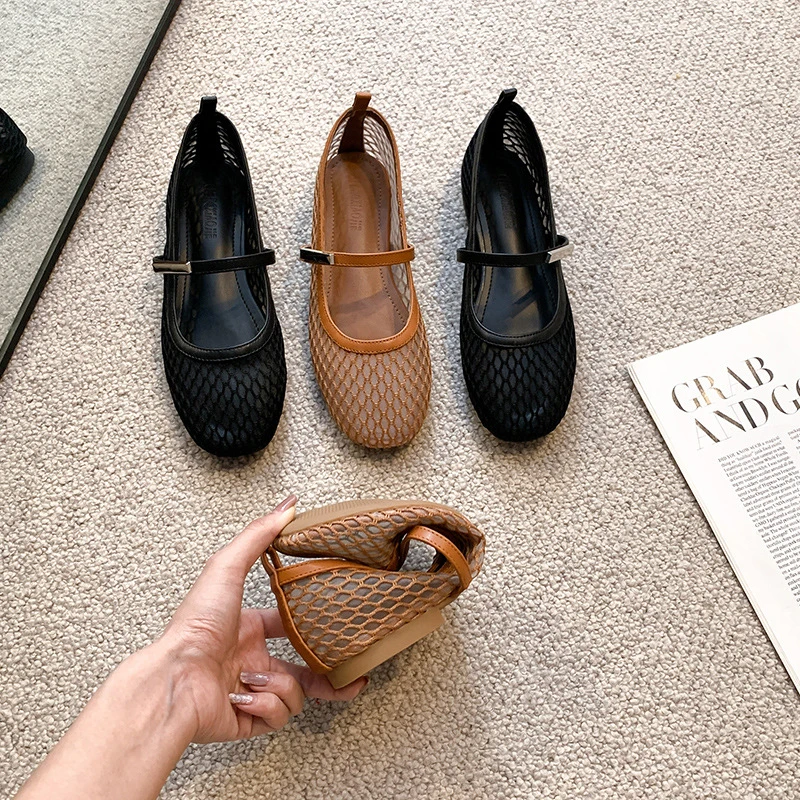 

Ballet-style fishnet Mary Jane shoes for women, 2026 summer new model, hollowed-out, breathable, soft-soled, round-toed, one-str