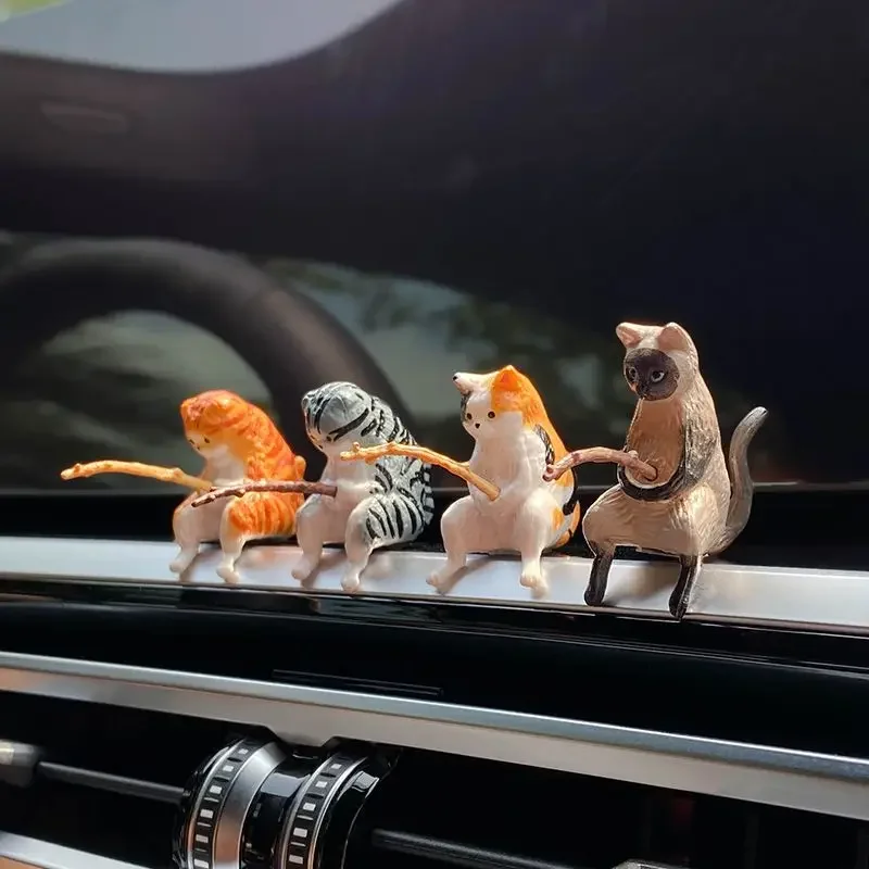 Fishing cat Car Interior Decoration Cute Resin With Pipe Glasses Auto Rearview Mirror Pendant Air outlet For Car Accessories