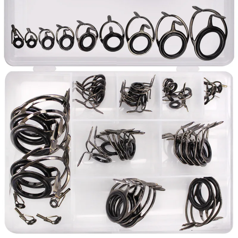 40/45Pcs Fishing Rod Guide Rings Set High Carbon Steel Guides Tip Wire Loop Repair Kit  With Fish Box Sea Fishing Pole Parts