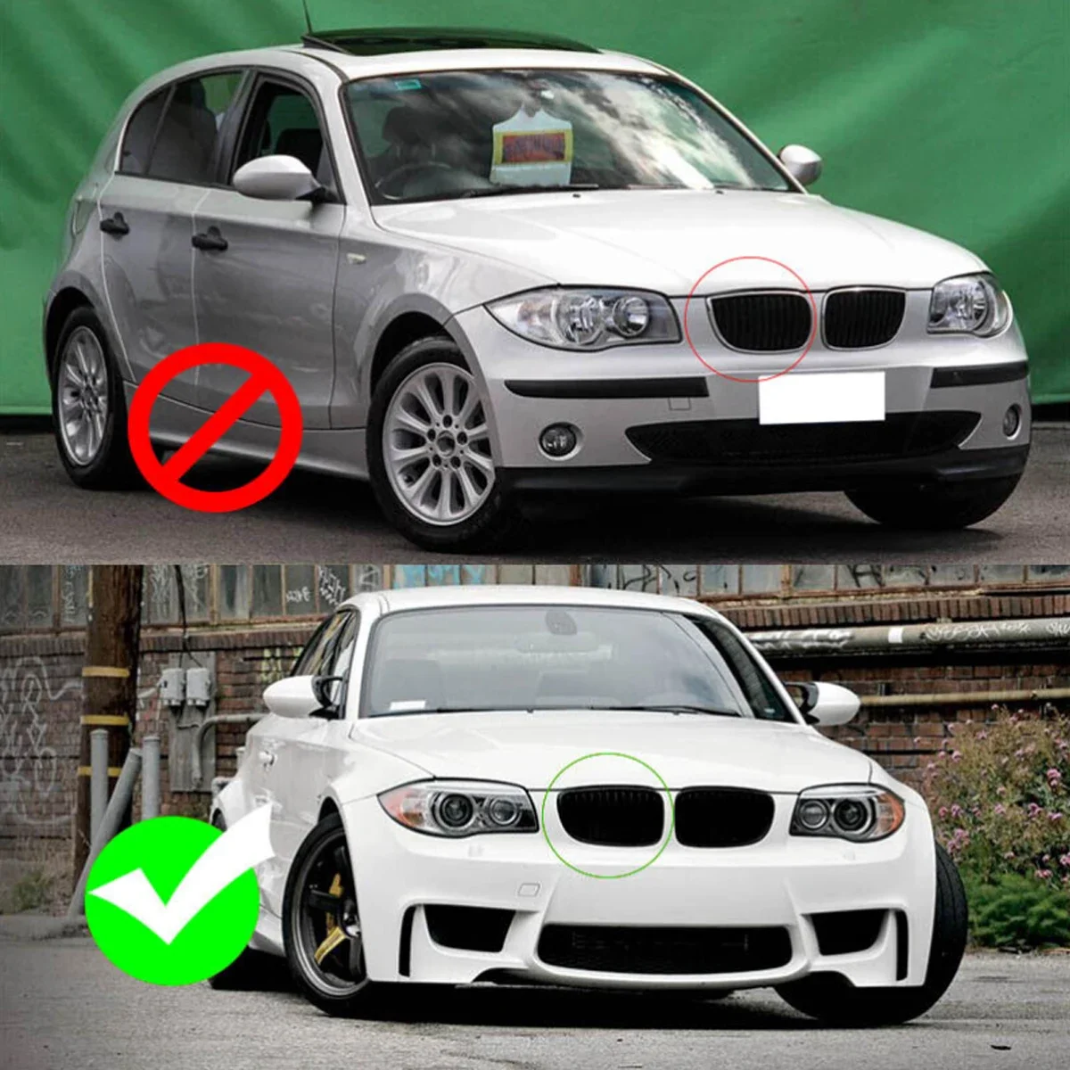 1 Pair Front Kidney Grille Gloss Black For BMW 1 Series E81 E82 E87 E88 2007-2011 1 Slat Line Car Styling Sport Racing Grills