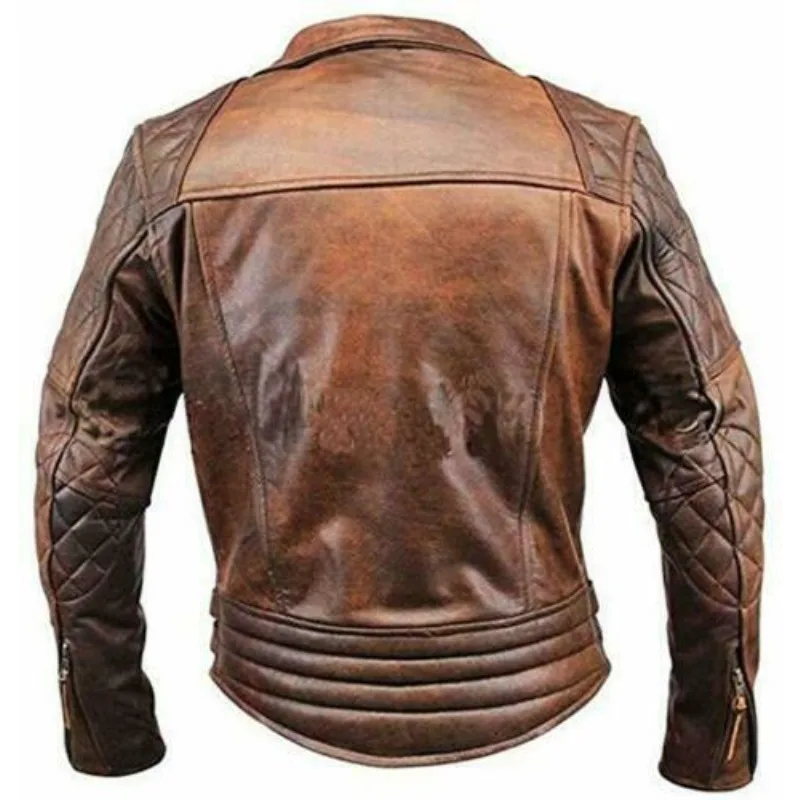 Luxury Men Motorcycle Genuine Lambskin 100% Leather Jacket Vintage Designer Coat