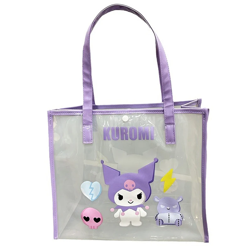 Transparent Sanrio Hello Handbag Jelly Bag Kawaii My Melody Cinnamoroll Kuromi Beach Bag Large Capacity Toiletry Bag