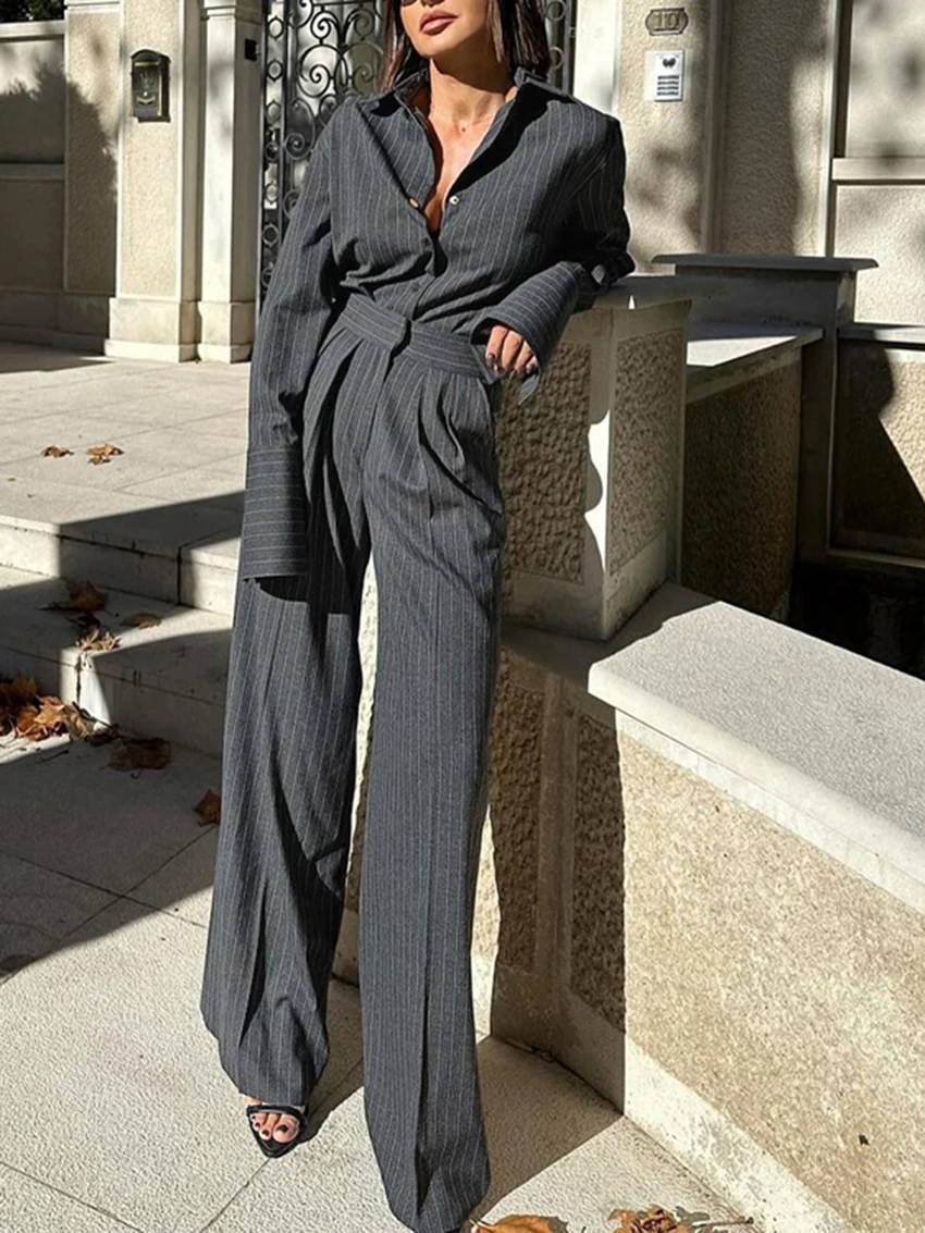 Marthaqiqi مخطط السيدات ملابس نوم مجموعة طويلة الأكمام ملابس خاصة بدوره إلى أسفل طوق بنطلون بيجاما موضة الإناث ثوب النوم الشتاء البدلة #2