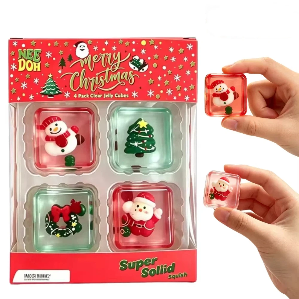 Holiday Gifts Set  Needoh Mini 4 Pack Set Stress Relief Fidget Toy Nice Cube Blind Box Squeeze Object Gifts For Kids And Adults