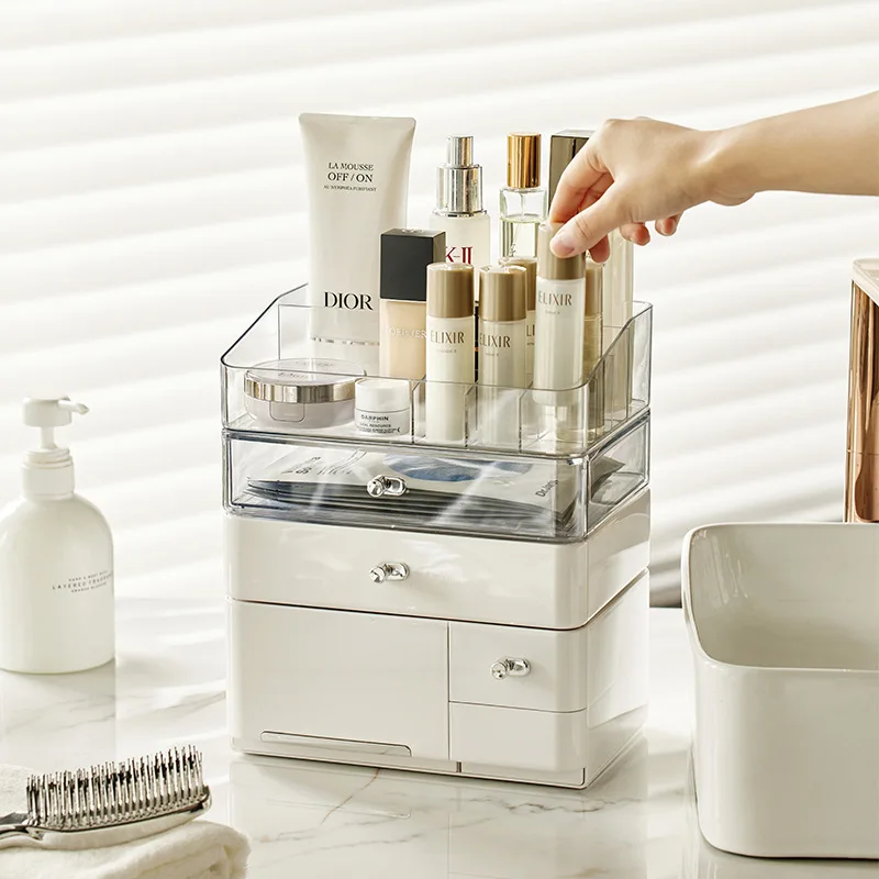Makeup Storage Box Cosmetic Organizer Box Large Capacity Dustproof Desktop Drawer Make Up Drawer Jewelry Lipstick Rack Container