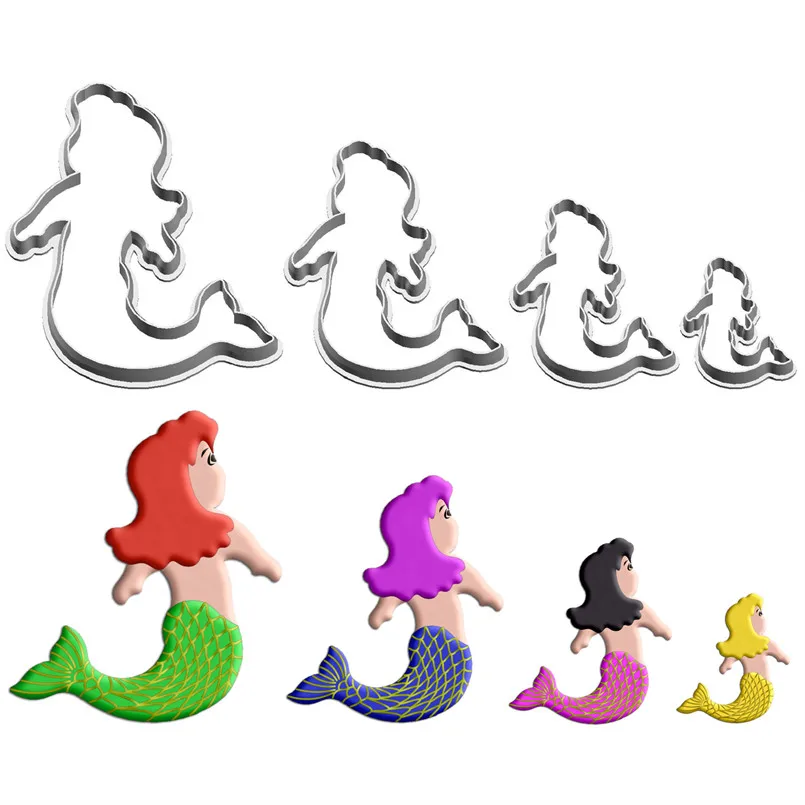 Four Specifications Cartoon Legendary Figures,Mermaid,Plastic Molds,Cake Fondant Tools,Cookie Sushi and Fruits Cutters